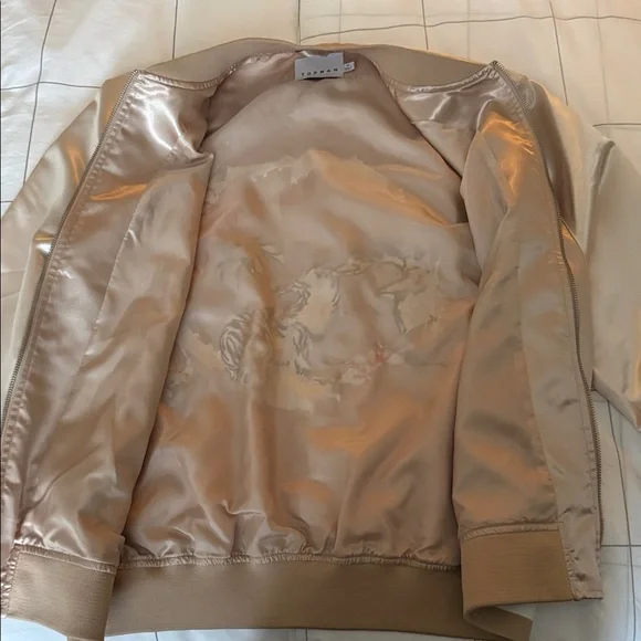 Topman Beige Satin Bomber Jacket - Picture 3 of 5